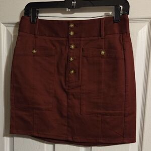 LOFT Rust-Brown Button-Front Mini Skirt